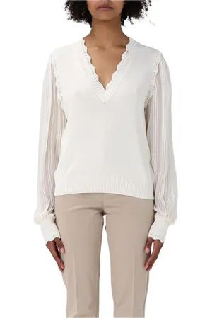 Twin-Set Truien, Dames, Wit, S, Katoen, Parel Sheer Sleeves Gebreide Top