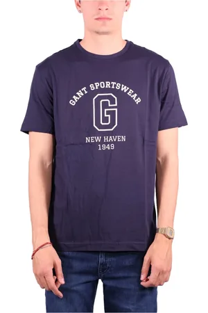 GANT Tops, Heren, Blauw, L, Katoen, Katoenen T-shirt met Geborduurde Grafische