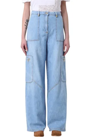 Elisabetta Franchi Jeans, Dames, Blauw, W26, Katoen, Cargo Pocket Jeans in Klassiek Blauw
