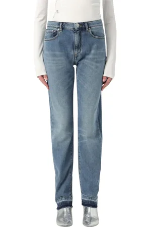 Pinko Jeans, Dames, Blauw, W29, Katoen, Rechte jeans met rafelranden