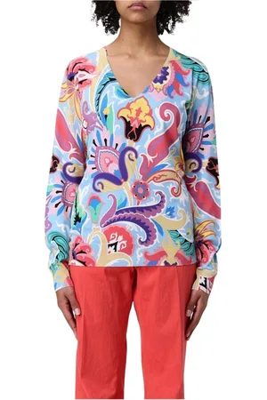 Etro Truien, Dames, Veelkleurig, L, Blauwe Paisley V-hals Sweater