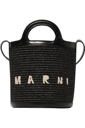 Marni Tassen, Dames, Zwart, ONE Size, Witte Raffia Bucket Tas