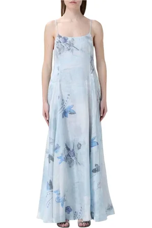 Emporio Armani Kleedjes, Dames, Blauw, M, Blauwe Bloemen Maxi Jurk
