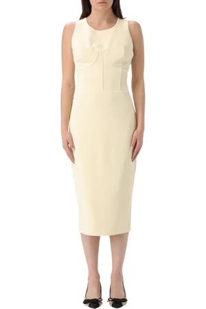 Elisabetta Franchi Kleedjes, Dames, Geel, M, Zwarte Midi Jurk met Korsetdetail