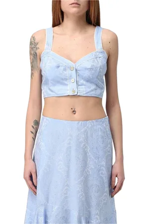 Etro Tops, Dames, Blauw, XS, Blauwe Paisley Print Crop Top