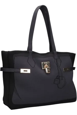 V°73 Tassen, Dames, Zwart, ONE Size, Polyester, Zwarte textielen shopper tas met geborduurde print