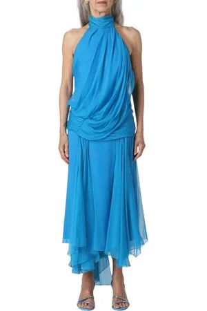 Alberta Ferretti Kleedjes, Dames, Blauw, S, Turquoise Zijden Midi Jurk