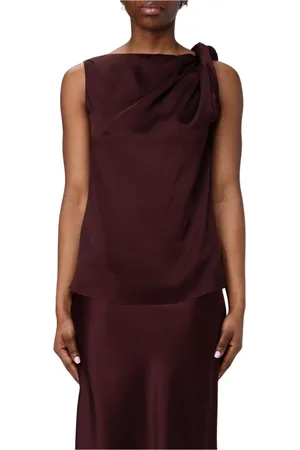 LIVIANA CONTI Tops, Dames, Bruin, S, Zijden Blouse met Knoopdetail