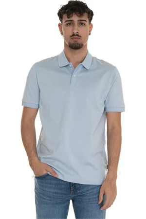 HUGO BOSS Tops, Heren, Blauw, M, Katoen, Polo shirt met korte mouwen en tegelprint