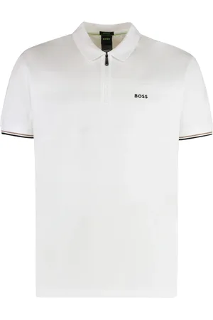 HUGO BOSS Tops, Heren, Wit, 2Xl, Katoen, Gebreide randen katoenen poloshirt