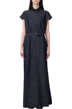 Brunello Cucinelli Kleedjes, Dames, Blauw, L, Denim, Blauwe Denim Maxi Overhemdjurk