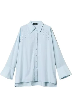 Twin-Set Blouses & Shirts, Dames, Blauw, S, Geborduurde Overhemd Actitude Collectie