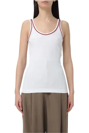 Brunello Cucinelli Tops, Dames, Wit, L, Katoen, Witte Geribbelde Tanktop Elegante Stijl