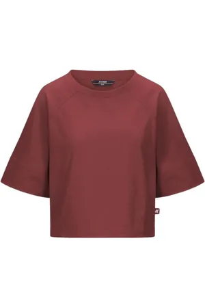 K-Way Tops, Dames, Bruin, XS, Katoen, Wijde Boothals Katoenen T-shirt