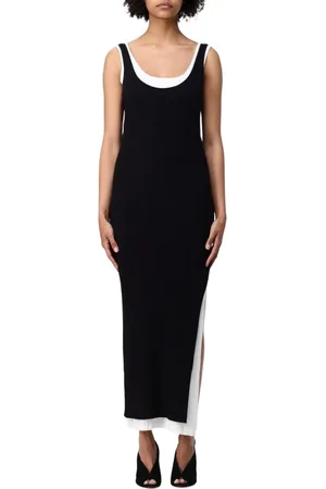 Twin-Set Kleedjes, Dames, Zwart, S, Elegant Ribbed Knit Maxi Dress