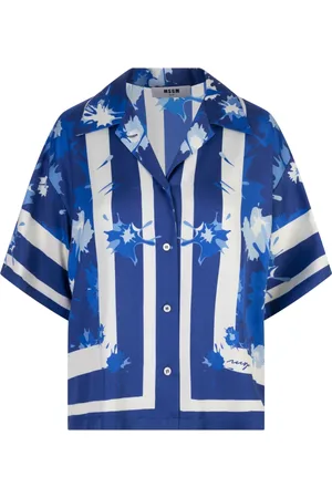 Msgm Blouses & Shirts, Dames, Blauw, 2Xs, Kobaltblauwe bedrukte viscose shirt