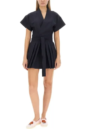 Kenzo Kleedjes, Dames, Blauw, S, Wol, Wollen wikkeljurk in kimonostijl
