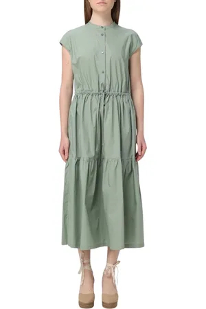 Woolrich Kleedjes, Dames, Groen, L, Katoen, Elegante Salie Midi Jurk