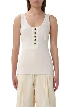 Bottega Veneta Tops, Dames, , S, Katoen, Geribbelde Gebreide Tanktop Geel Room