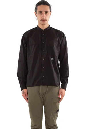 C.P. Company Overhemden, Heren, Zwart, M, Mandarin Mussola Shirt in Licht