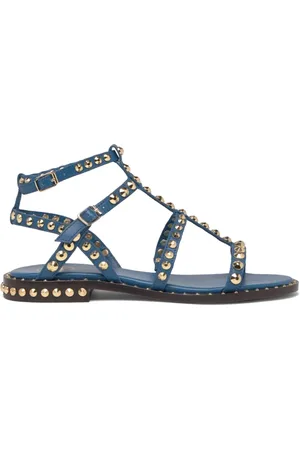 Ash Schoenen, Dames, Blauw, 37 EU, Leer, Blauwe Studded Gladiator Sandalen