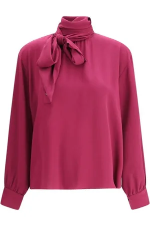 Prada Blouses & Shirts, Dames, Paars, S, Zijden Blouse met Sjerp Kraag