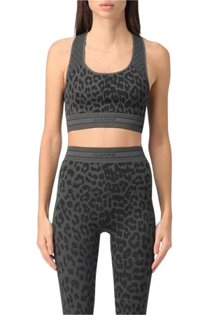 Ganni Tops, Dames, Zwart, S, Luipaardprint Sportbeha