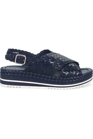 Pon´s quintana Schoenen, Dames, Blauw, 37 EU, Leer, Blauwe Plateau Sandaal met Gekruiste Luifel