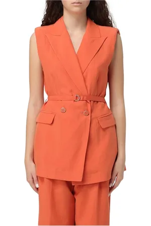 Liu Jo Jassen, Dames, Rood, M, Denim, Stijlvol Denim Waistcoat Jas
