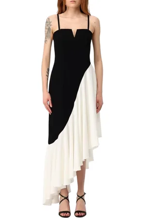 Karl Lagerfeld Kleedjes, Dames, Zwart, S, Asymmetrische Zoom Ruche Midi Jurk