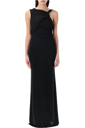 Andamane Kleedjes, Dames, Zwart, 2Xs, Polyester, Zwarte Gedrapeerde Maxi Jurk