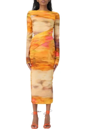 Pinko Kleedjes, Dames, Veelkleurig, S, Elegant Abstract Print Midi Dress