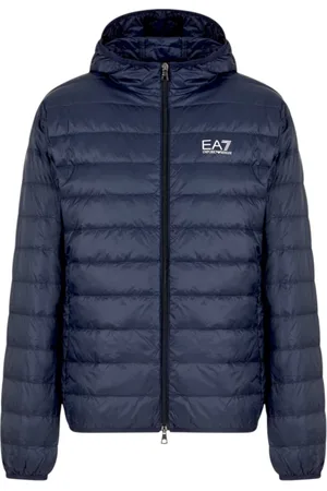 EA7 Jassen, Heren, Blauw, L, Lichtblauwe Donsjas met Capuchon
