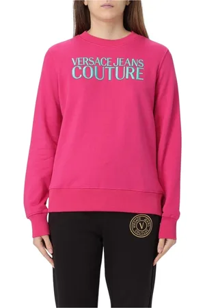 VERSACE Sweatshirts & Hoodies, Dames, Roze, L, Katoen, Logo Detail Zwart Sweatshirt Vrouw