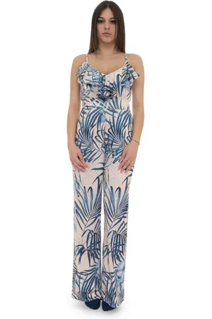 Guess Jumpsuits & Playsuits, Dames, Veelkleurig, S, Polyester, Tegelprint Smart Jumpsuit met V-hals