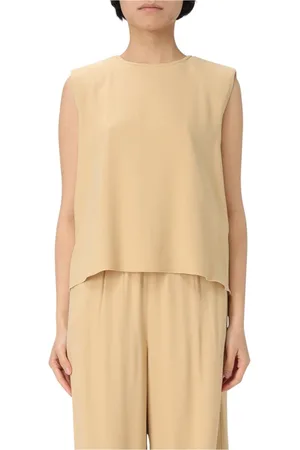 LIVIANA CONTI Tops, Dames, Geel, M, Roze Mouwloze Top Elegante Stijl