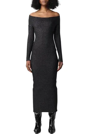 Khaite Kleedjes, Dames, Grijs, S, Grijze Metallic Geribbelde Gebreide Midi Jurk