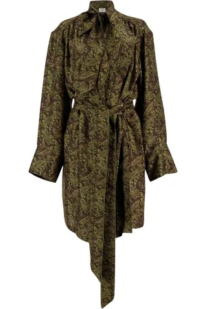 Saint Laurent Blouses & Shirts, Dames, Groen, M, Zijden Lavallière Jurk Lente-Zomer 2025