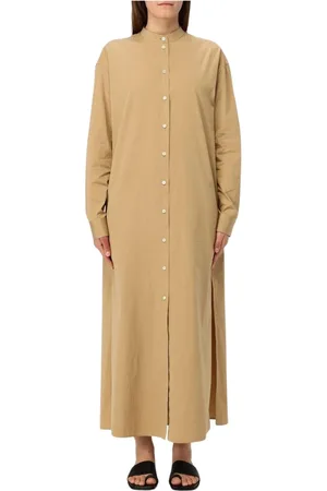 Jil Sander Kleedjes, Dames, Bruin, S, Katoen, Bruine Maxi Overhemdjurk Relaxte Pasvorm
