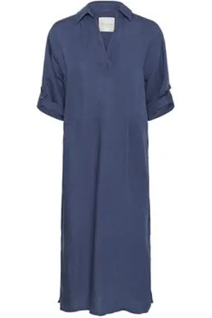 Part Two Kleedjes, Dames, Blauw, XS, Linnen, Blauwe Ocean Midi Jurk Baggy Fit