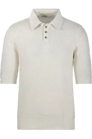 A PAPER KID Tops, Heren, Wit, M, Linnen, Gebreide Polo Roomkleurig Linnen Korte Mouw