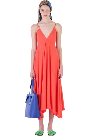 Silvian Heach Kleedjes, Dames, Oranje, M, Polyester, Midi Kleedjes