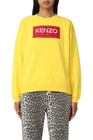 Kenzo Sweatshirts & Hoodies, Dames, Geel, L, Gele Grafische Sweatshirt met Geribbelde Afwerking