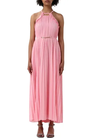 Twin-Set Kleedjes, Dames, Roze, M, Polyester, Geplooide Halter Maxi Jurk
