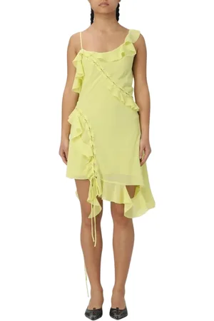 Acne Studios Kleedjes, Dames, Geel, M, Asymmetrische Ruche Mini Jurk