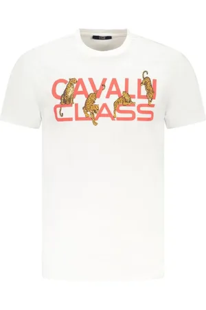 Roberto Cavalli Tops, Heren, Wit, M, Katoen, Klassiek Wit Katoenen Crew Neck T-Shirt