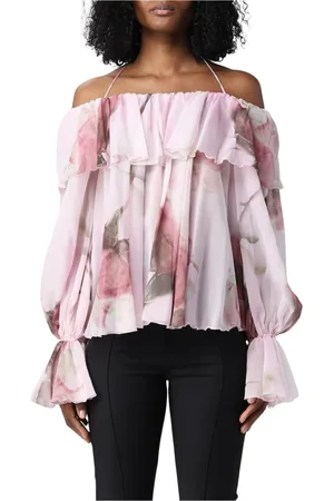BLUMARINE Blouses & Shirts, Dames, Roze, S, Roze Bloemen Off-Shoulder Blouse