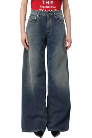 Balenciaga Jeans, Dames, Blauw, W27, Katoen, Hoge taille wijde pijp blauwe jeans