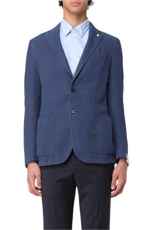 LUIGI BIANCHI MANTOVA Jassen, Heren, Blauw, M, Linnen, Blauwe Linnen Blazer Jas