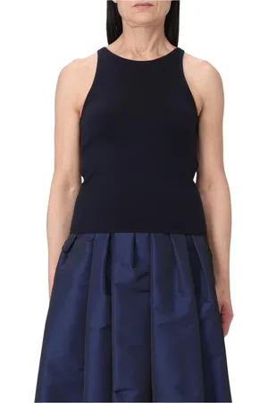 Max Mara Tops, Dames, Blauw, L, Zwart Geribbelde Gebreide Top